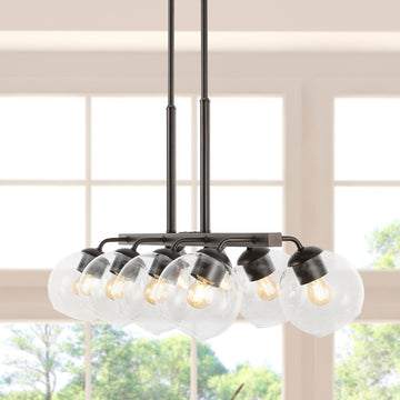 Julian 33.5" Farmhouse Bohemian Iron/Glass Linear LED Pendant - JONATHAN Y